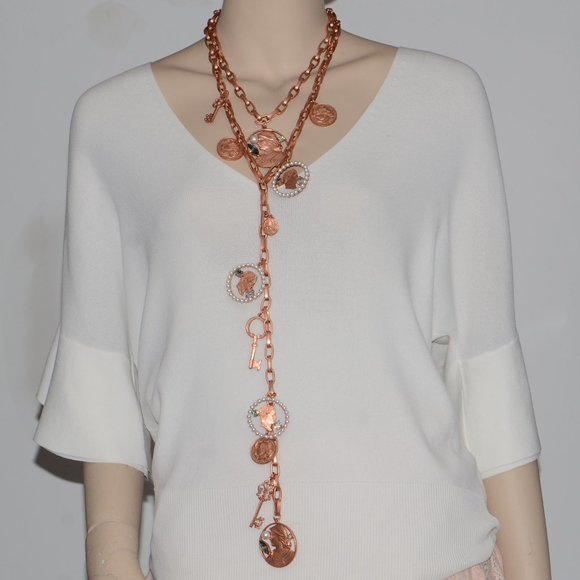 Oscar De La Renta Copper Finish Vintage Style Long Coin Necklace